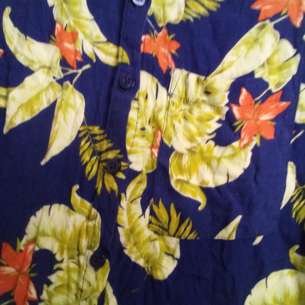 Forever 21 Shirt Women S Button Up Short Sleeve Tropical Hawaiian Blue Yellow - Picture 8 of 15